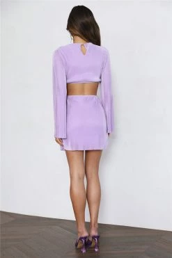 HELLO MOLLY Shiny Oasis Mini Dress Lilac Long Sleeve Dresses