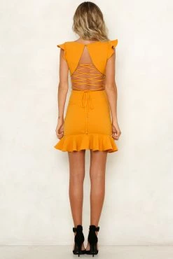 Hello Molly Take The Reigns Dress Mustard Backless Dresses