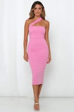 Hello Molly Be My Valentyne Midi Dress Pink Bodycon Dresses