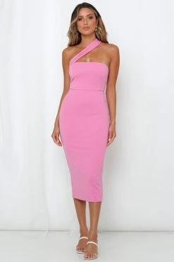 Hello Molly Be My Valentyne Midi Dress Pink Bodycon Dresses