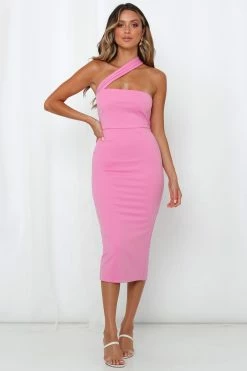 Hello Molly Be My Valentyne Midi Dress Pink Bodycon Dresses