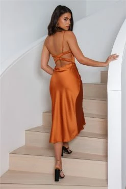 Hello Molly Wishful Thinking Midi Dress Bronze Backless Dresses