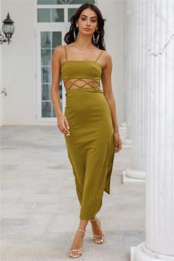 Hello Molly Highway Slide Midi Dress Green Backless Dresses