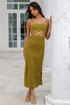 Hello Molly Highway Slide Midi Dress Green Backless Dresses