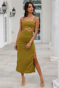 Hello Molly Highway Slide Midi Dress Green Backless Dresses