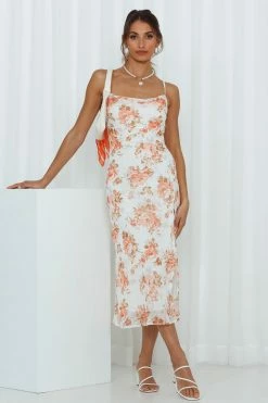 Hello Molly Backless Dresses Drinks On Me Midi Dress Orange Floral