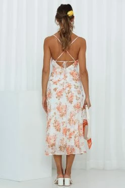 Hello Molly Backless Dresses Drinks On Me Midi Dress Orange Floral