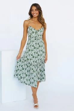 Hello Molly Floral Dresses Echoes Of Summer Midi Dress Green