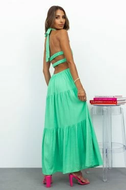 Hello Molly Landscape View Maxi Dress Green Backless Dresses