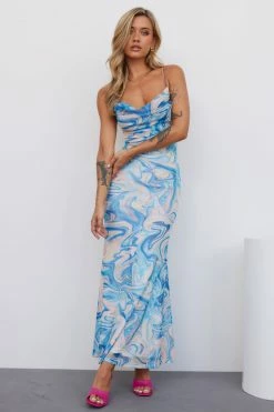 Backless Dresses SHE IS US Etoile Mesh Dress Blue