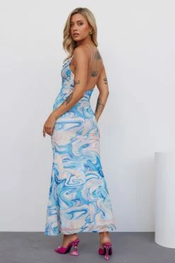 Backless Dresses SHE IS US Etoile Mesh Dress Blue