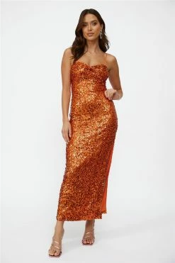 Hello Molly Disco Dancing Maxi Dress Orange Sequin Bodycon Dresses