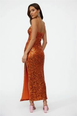 Hello Molly Disco Dancing Maxi Dress Orange Sequin Bodycon Dresses