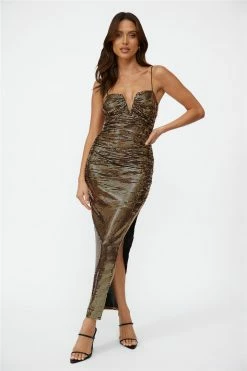 Hello Molly Disco Girl Maxi Dress Bronze Maxi Dresses