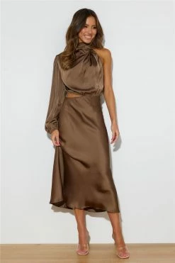 Hello Molly Long Sleeve Dresses Won Over Midi Dress Brown