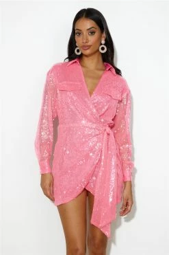 Hello Molly Long Sleeve Dresses Party Shirt Dress Pink