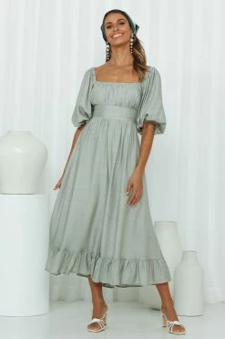 Hello Molly Just Stand And Smile Midi Dress Sage