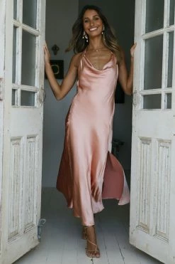 Hello Molly Satin Love Midi Dress Peach