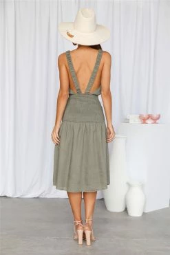 Hello Molly Into My Eyes Midi Dress Olive Backless Dresses