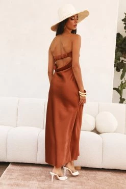 Hello Molly Coolness Calling Maxi Dress Brown Backless Dresses