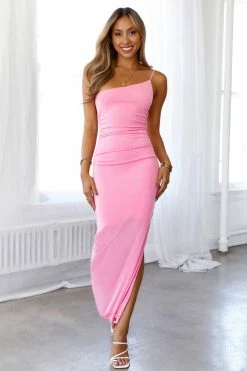 Hello Molly Side Step Midi Dress Pink Bodycon Dresses