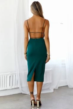 HELLO MOLLY Cant Afford Me Midi Dress Dark Green Backless Dresses