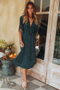 Hello Molly Stuck In Your Ways Midi Dress Green Day Dresses