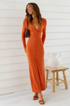 Hello Molly Criss Cross Maxi Dress Orange Bodycon Dresses