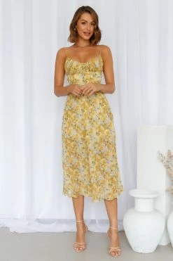 Hello Molly Floral Dresses Sunrise Strolls Midi Dress Yellow