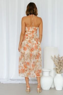 Hello Molly Natural Lover Midi Dress Beige Floral Dresses