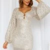 Hello Molly Cocktails On The House Dress Beige Sequin