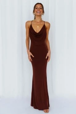 Hello Molly Backless Dresses Words Of Warning Maxi Dress Chocolate