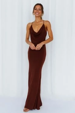 Hello Molly Backless Dresses Words Of Warning Maxi Dress Chocolate