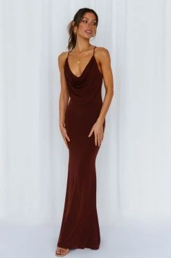 Hello Molly Backless Dresses Words Of Warning Maxi Dress Chocolate