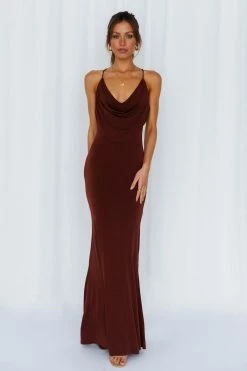 Hello Molly Backless Dresses Words Of Warning Maxi Dress Chocolate