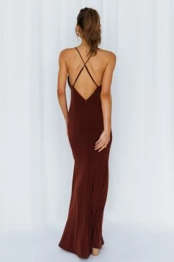 Hello Molly Backless Dresses Words Of Warning Maxi Dress Chocolate