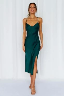 Hello Molly Backless Dresses Crashing Prom Midi Dress Dark Green