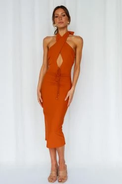 Hello Molly Backless Dresses TV On The Weekend Midi Dress Rust