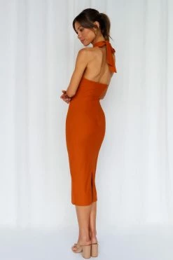 Hello Molly Backless Dresses TV On The Weekend Midi Dress Rust