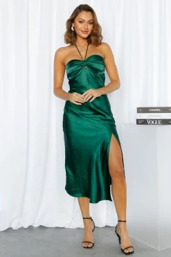 Hello Molly True Savage Midi Dress Forest Green Backless Dresses