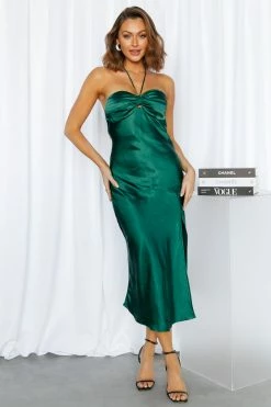 Hello Molly True Savage Midi Dress Forest Green Backless Dresses