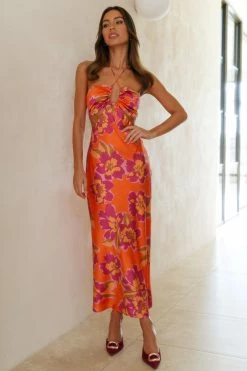 RUNAWAY Orchid Midi Slip Dress Orange Day Dresses