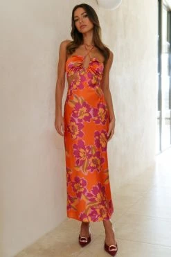 RUNAWAY Orchid Midi Slip Dress Orange Day Dresses