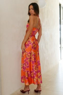 RUNAWAY Orchid Midi Slip Dress Orange Day Dresses