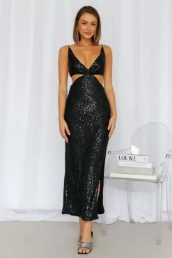 Hello Molly Create The Spell Midi Dress Black Sequin