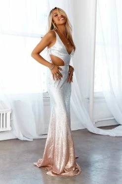 Maxi Dresses DEAR EMILIA Lustrous Nights Maxi Dress Silver Sequin