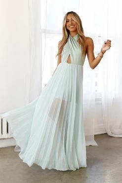 Backless Dresses DEAR EMILIA Cascading Horizons Maxi Dress Sage