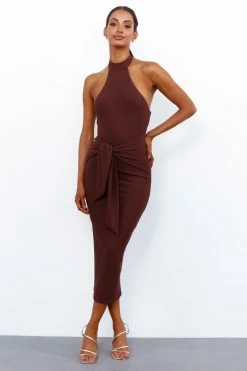 Hello Molly La La La Love Midi Dress Brown Backless Dresses