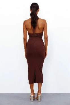 Hello Molly La La La Love Midi Dress Brown Backless Dresses
