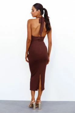 Hello Molly La La La Love Midi Dress Brown Backless Dresses
